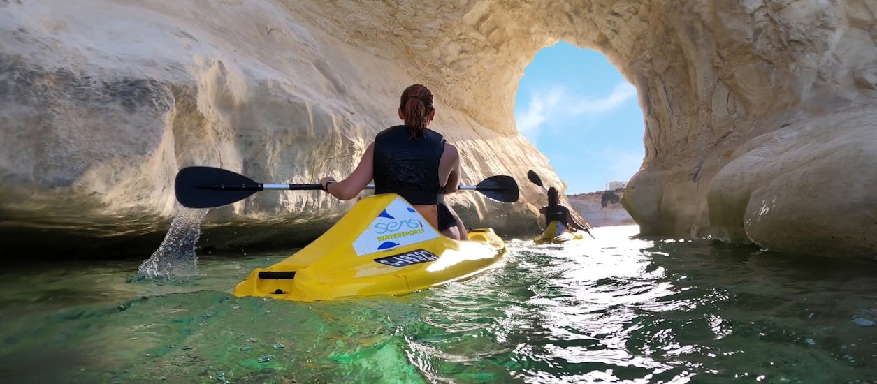 Two people on the water during the Guided Sunset Kayak Tour with Sensi Watersports Malta.