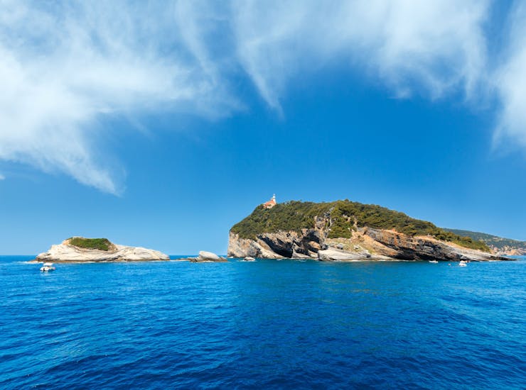 Blick von Kaleidos Bootsfahrt von La Spezia nach Cinque Terre mit Schnorchelstopps.