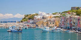 View from the boat of the city of Procida during the Boat Trip to Procida with Lunch and Swimming with Ischia Seadream with Ischia Seadream.