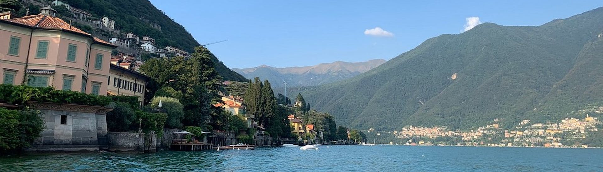 A view of the shore of Lake Como during a boat rental in Como (up to 8 people) with Subacco.