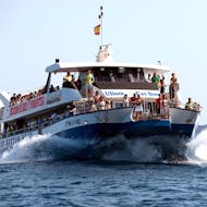 The Ferry is navigating at full speed during the Round Trip Ferry from Ibiza to Formentera with Sea Experience Ibiza.