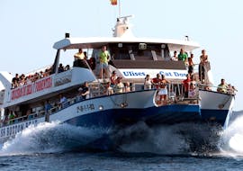 The Ferry is navigating at full speed during the Round Trip Ferry from Ibiza to Formentera with Sea Experience Ibiza.