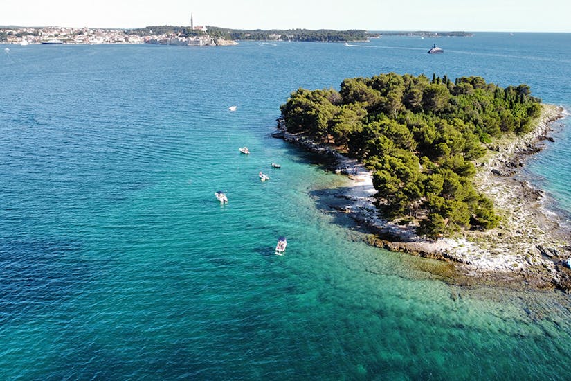 View of an islands near to Rovinj during a boat trip with Rent A Boat.