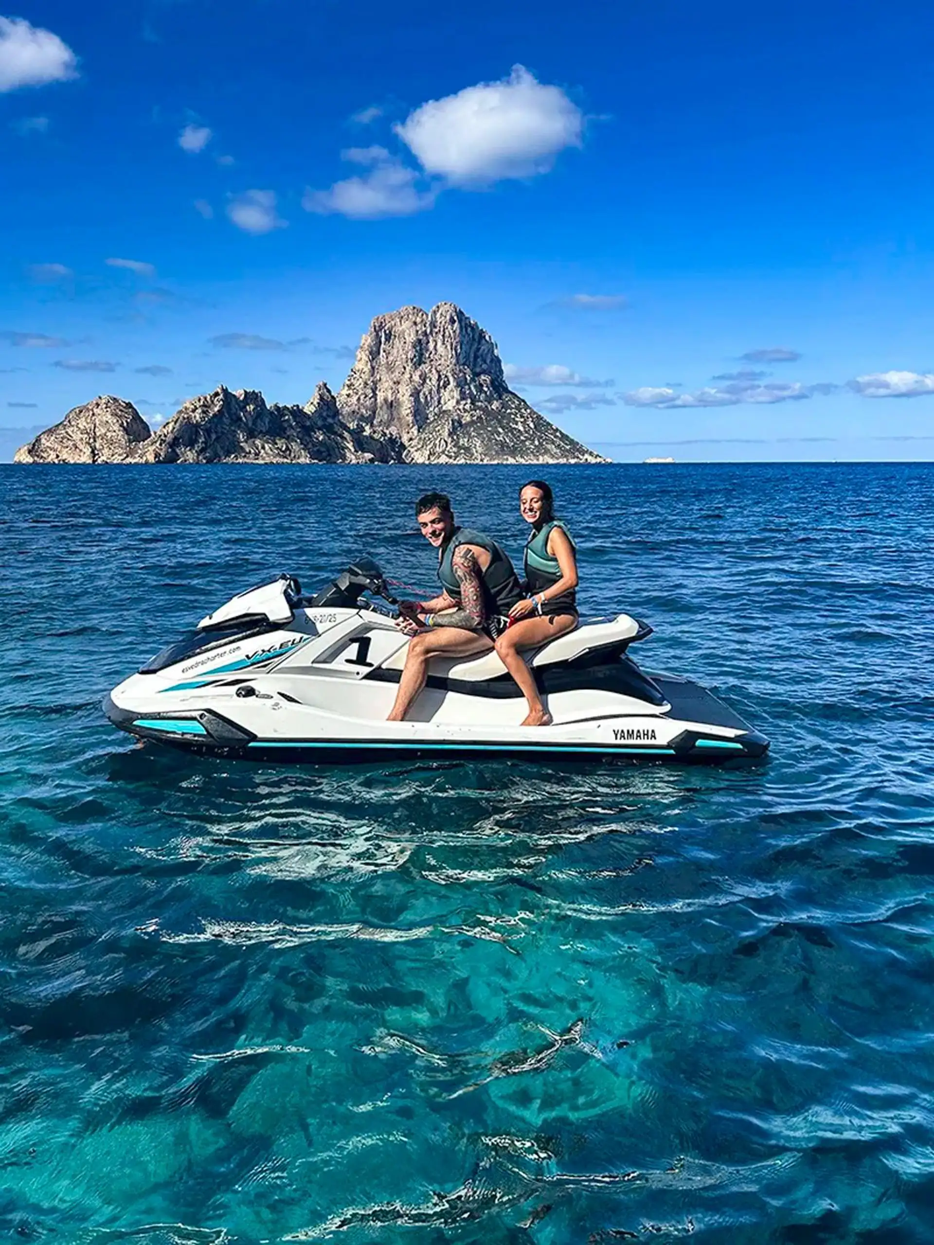 Jet Ski Tour from San Antonio in Ibiza to the Island of Es Vedrà from Es Vedra Charter Ibiza.
