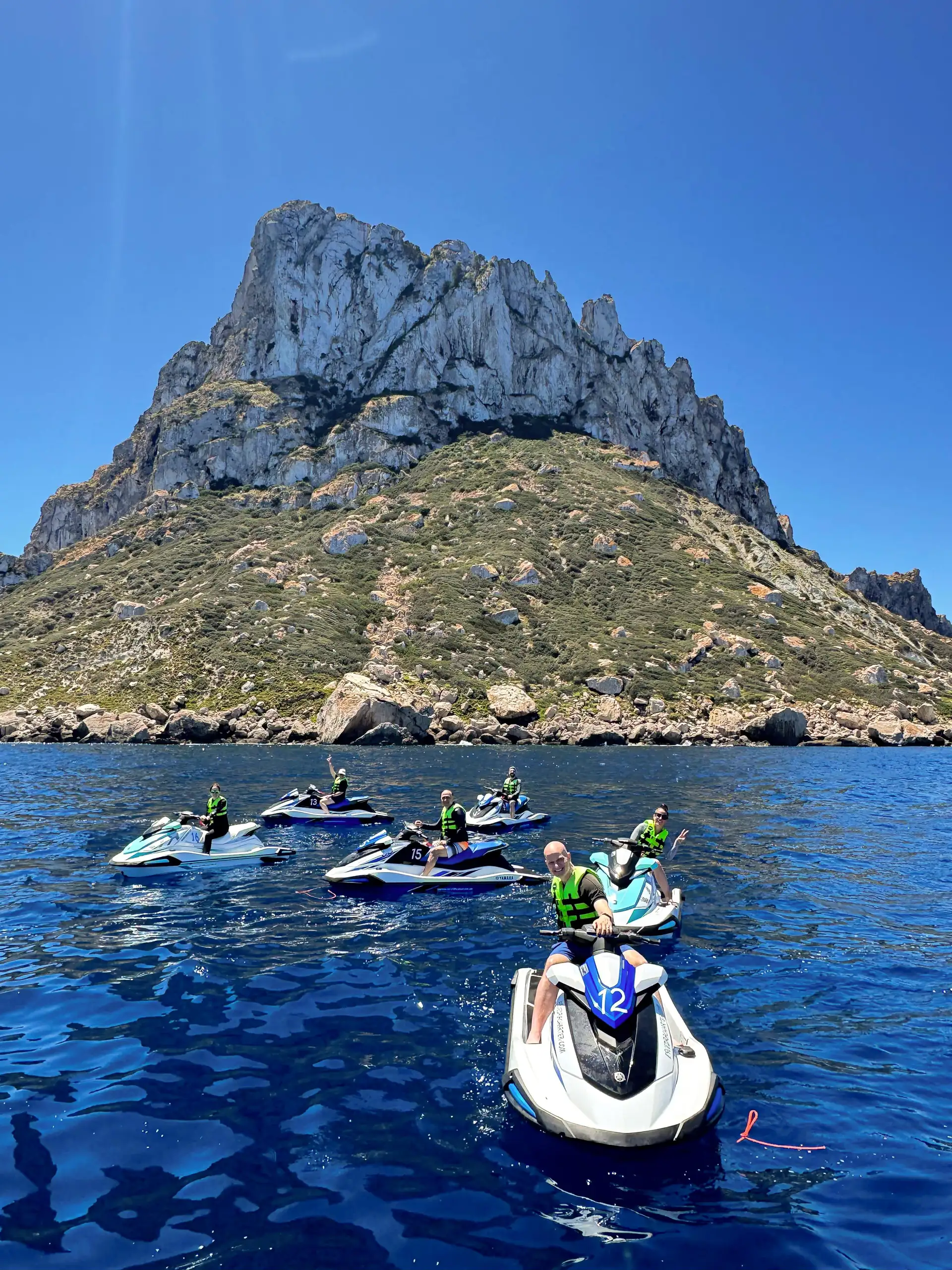 Jet Ski Tour from San Antonio in Ibiza to the Island of Es Vedrà.