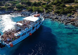 Boat used during Party Boat Trip from Agios Nikolaos with Live DJ with Malia Booze Cruise.