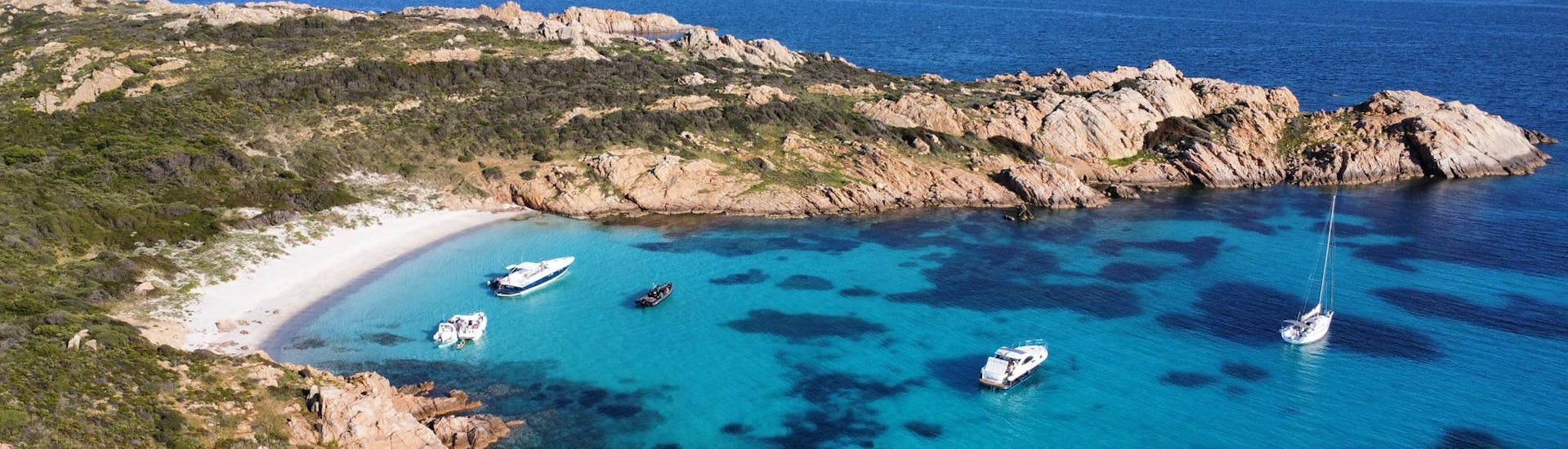View of a turquoise cove that you can visit during the RIB Boat Rental in Porto Rotondo (up to 10 people) with Licence with Dream Rental Boat.