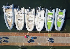 Alcuni dei gommoni di Zonza Boat Rental per il Noleggio gommone a Cannigione (fino a 6 persone) con Zonza Boat Rental Cannigione.
