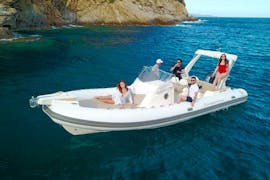 Some people enjoying a private boat trip with snorkeling in Ibiza with Nautipic Ibiza.