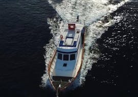 Boat used during the Private Boat Trip to the West & East Cost of the Mount Athos with Albatros Cruises Halkidiki.