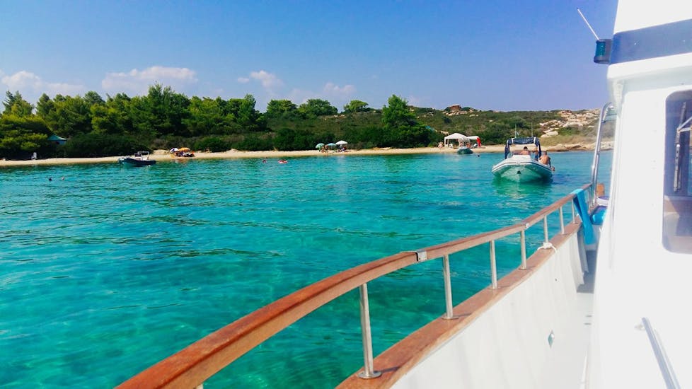 View from deck of the boat used during Private Boat Trip to Vourvourou Island and the Blue Lagoon with Snorkeling with Albatros Cruises Halkidiki.