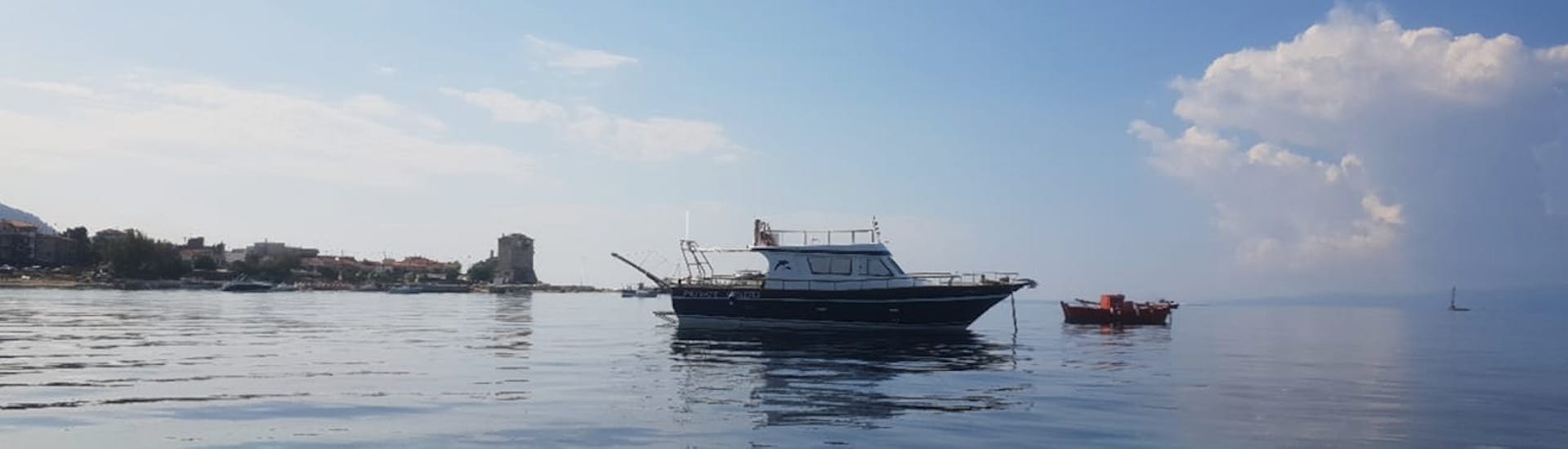 Boat used during Private Boat Trip to Mount Athos and Drenia Island with Snorkeling with Albatros Cruises Halkidiki.