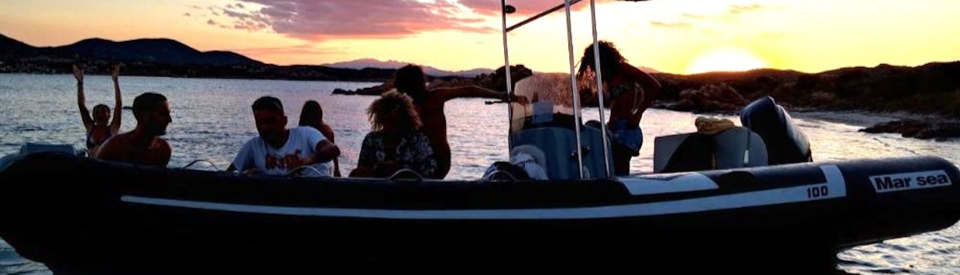 The boat used during the Private Sunset RIB Boat Trip from Spiaggia la Salinedda with Apéritif with Salimar San Teodoro.