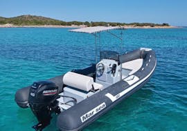 View of the RIB boat for the RIB Boat Rental in Capo Coda Cavallo (up to 7 people) with Salimar San Teodoro.