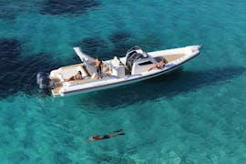 A Capelli Tempest 40 private Boat Trip from Santa Eulalia to Ses Salines & Atlantis with Snorkeling with Eiviboats.
