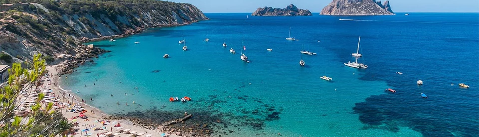 Private Boat Trip from Santa Eulalia to Ses Salines & Atlantis with Snorkeling.