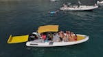 Gente disfrutando de un alquiler de barco en Santa Eulària, Ibiza (hasta 8 personas) con Eiviboats Ibiza.