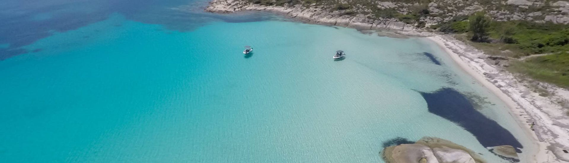 A beautiful bay that can be visited with one boat of our Boat Rental in Ormos Panagias (up to 8 people) without Licence with Luxury Sport Cruise Halkidiki.