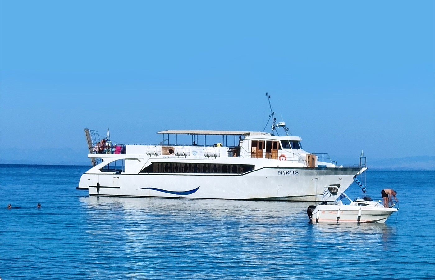 Boat during the Boat Trip to Zakynthos with Stop at Shipwreck Beach with Captain Vangelis Special Cruises Kefalonia.