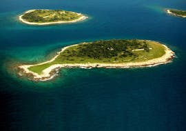 Die berühmte fischförmige Insel während der private Bootstour zum Brijuni Nationalpark mit Stop auf der Insel Jerolim mit Elen Taxi Boat Fažana.