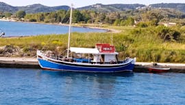 Pegasus Cruises Corfu navigating through the Ionian Sea on their private sailing boat trip to the Blue Lagoon and Syvota with snorkeling.