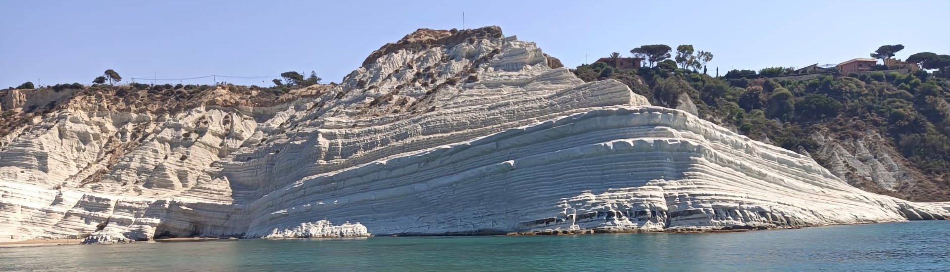 Panoramic view of the Stair of the Turks during the private Boat trip from agrigento to Stair of Turks and Realmonte with Forte Mare Agrigento.