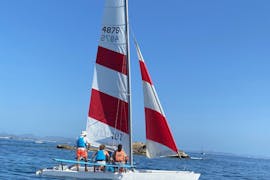 Image of one of Wet4fun's catamaran sailing boats on a 5-person rental in Es Pujols for people with a sailing licence.