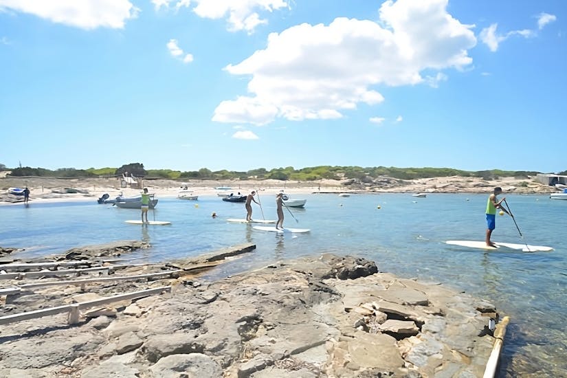 Escursione guidata in SUP nella baia di Es Pujols a Formentera.