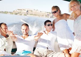 Some friends enjoying a day out on a sailing boat trip along the coast of Valencia with Alfa Nautica Valencia.