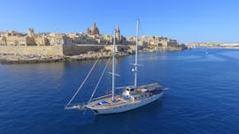 The Turkish Gulet used during the Gulet Boat Trip to 3 Bays with Stops at the Blue Lagoon and Comino from Sliema with Hera Cruises Sliema.