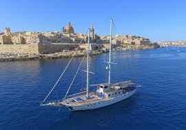 The Turkish Gulet used during the Gulet Boat Trip to 3 Bays with Stops at the Blue Lagoon and Comino from Sliema with Hera Cruises Sliema.