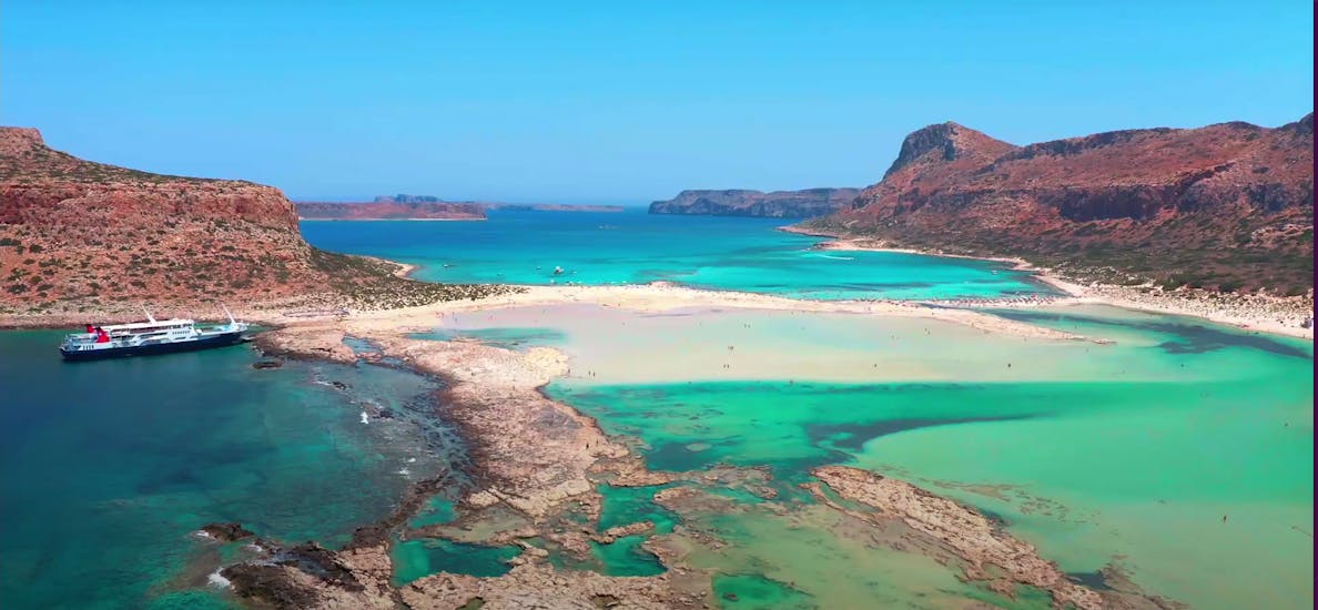 View of the Balos Lagoon that you can visit during the Boat Trip to Gramvousa Peninsula & Balos Lagoon with Lunch & Swimming.
