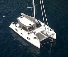 One of the catamaran from Sailing Experience Barcelona used during the Private Catamaran Trip in Barcelona with Sunset Option.