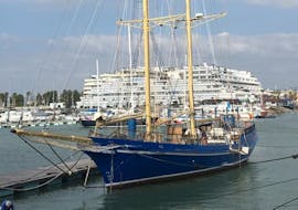 The condor is moored at the harbour and ready for the Full-Day Boat Trip to Benagil Caves with Swimming and BBQ with Condor de Vilamoura.