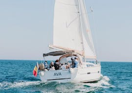 The sailing boat during the Sailing Yacht Trip from Barcelona with Open Bar & Swimming with SeaBarcelona - Sailing Balearic.