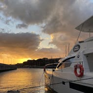 View of the sunset from the catamaran during the sunset catamaran trip from Funchal with Dolphins and Whales Watching with VIP Dolphins Madeira.