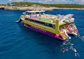 The catamaran with a Glass Bottom  during a Boat Trip From Portocolom to Cala d'Or & Cala Figuera with Starfish Glass Bottom Boats Mallorca.