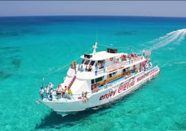 The boat during the Glass-Bottom Boat Trip from Protaras to Konnos Bay with Swimming from Protaras Boat Excursion.