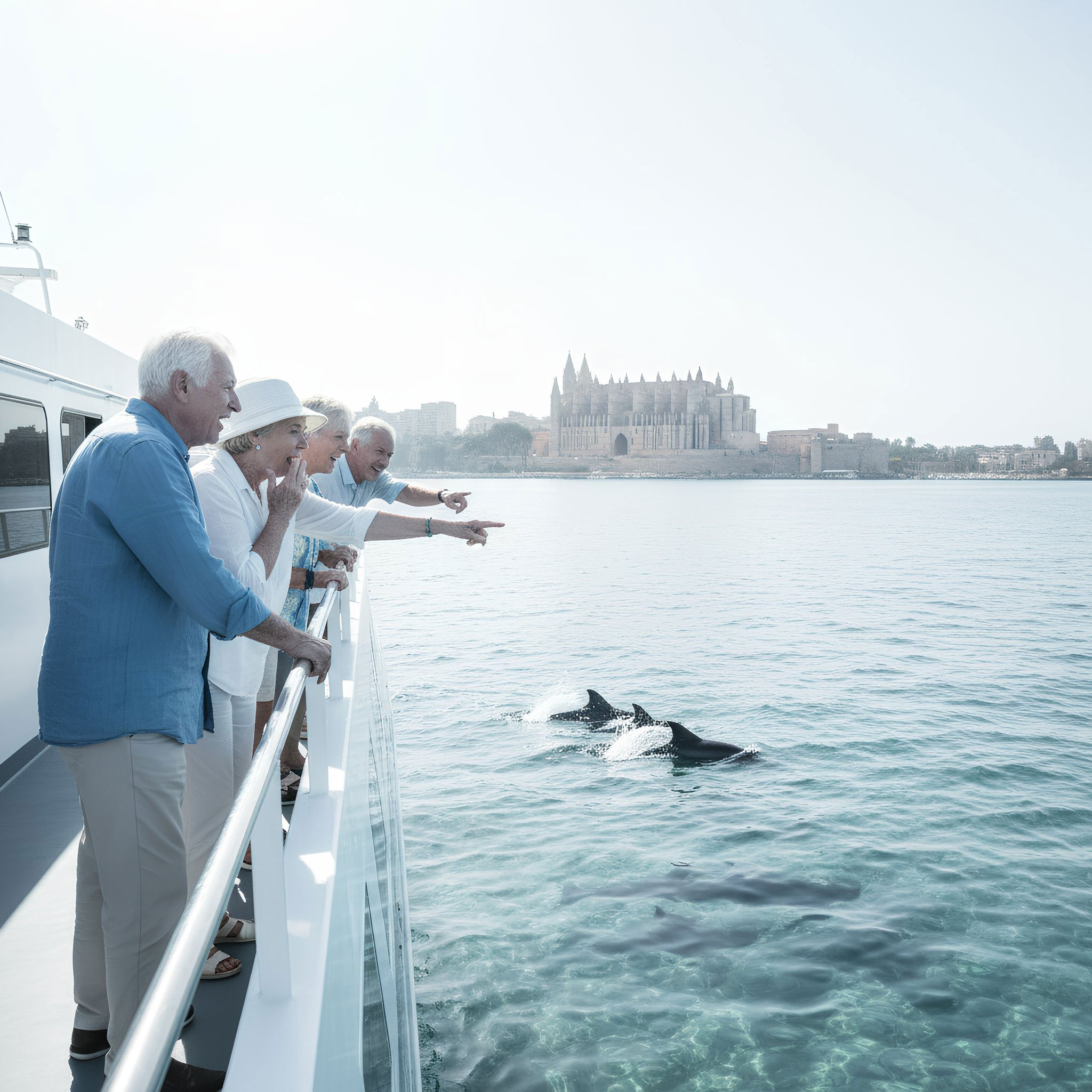 Paseo en Catamarán desde Palma con Avistamiento de Delfines y parada para nadar con Cruise Cormoran Mallorca.