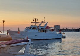 The boat you will use during the Sunset Boat Trip from Umag with Dolphin Watching & Welcome Drink with Finsa Cruising Umag.