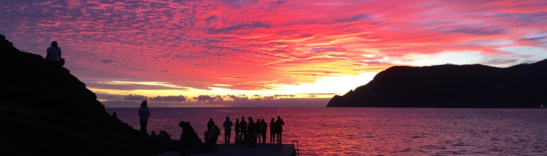 View at sunset during the Sunset Boat Trip from La Spezia with Stop in Monterosso or Vernazza with Maestrale Boat Tour Cinque Terre.