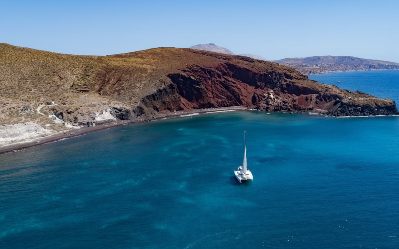 Paseo en catamarán privado de Vlychada a Kamari.