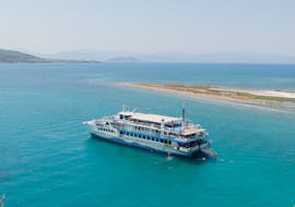 The boat is navigating to its next destination while Boat Trip from Kallithea to Agistri & Metopi Island with Lunch & Swimming organized by Athens Day Cruise.