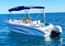 Our boat waiting for you in the port of Marina in Benalmádena with Baborboat Benalmádena