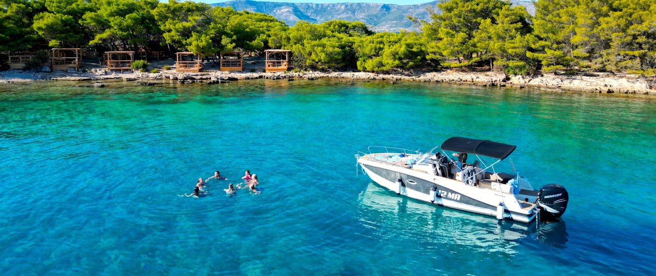 Boat Trip to North Shore of Hvar Island with snorkeling stops.
