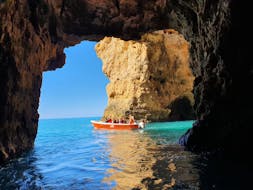 People on a small boat during the Boat Trip to Ponta da Piedade from Days of Adventure Algarve.