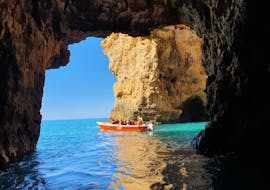 People on a small boat during the Boat Trip to Ponta da Piedade from Days of Adventure Algarve.