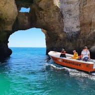 People on the small boat during the Private Boat Trip to the Caves of Ponta da Piedade from Days of Adventure Algarve.