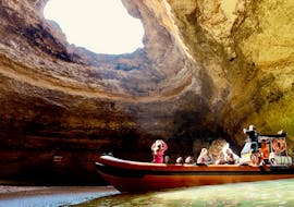 The speedboat in the Benagil Cave during the Private Boat Trip to the Benagil Caves from Days of Adventure Algarve.