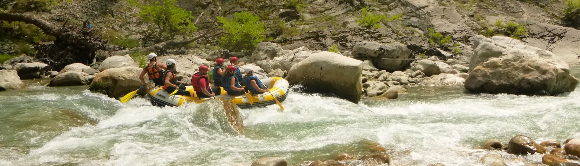 People on raft on the Aracthos river during Rafting on the Arachthos River near Loannina by Active Nature Epirus.